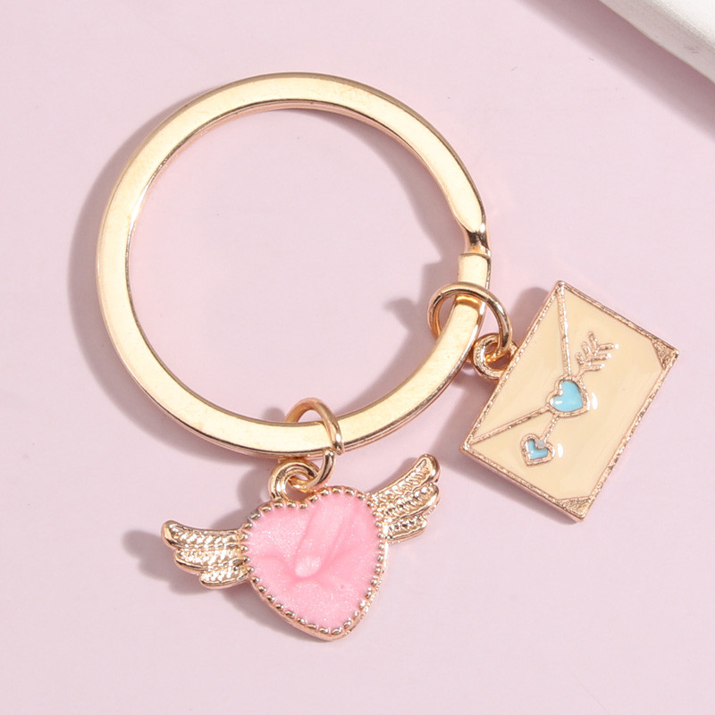 Χαριτωμένο σμάλτο Μπρελόκ Καρδιά Φτερά Love Letter Μπρελόκ Φάκελος Μπρελόκ Δώρα για την Ημέρα του Αγίου Βαλεντίνου για ερωτευμένο ζευγάρι Κοσμήματα DIY