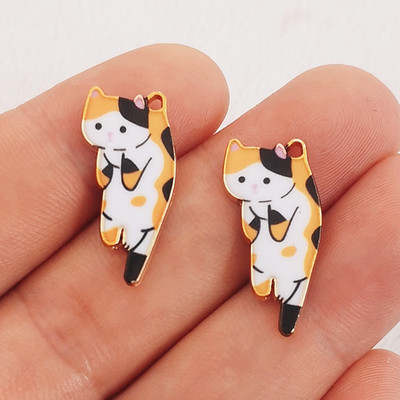 15db 25x13mm divatos arany színű fémötvözet Kawaii zománc macska állati bűbáj medál fitt ékszer készítés barkács ékszer keresés