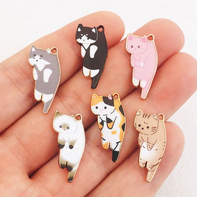 15db 25x13mm divatos arany színű fémötvözet Kawaii zománc macska állati bűbáj medál fitt ékszer készítés barkács ékszer keresés