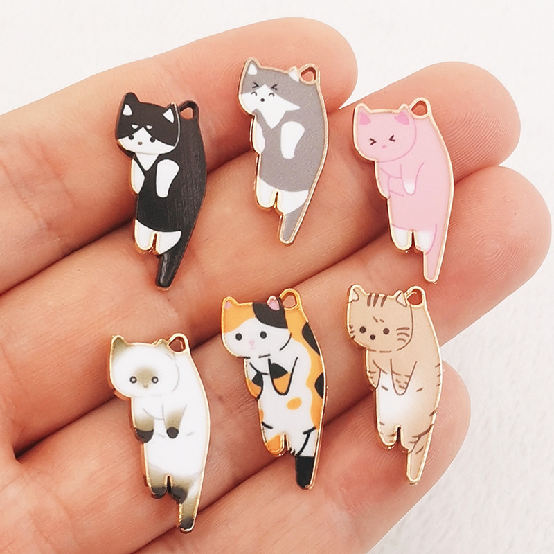 15db 25x13mm divatos arany színű fémötvözet Kawaii zománc macska állati bűbáj medál fitt ékszer készítés barkács ékszer keresés
