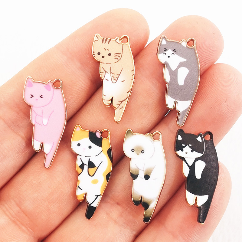 15db 25x13mm divatos arany színű fémötvözet Kawaii zománc macska állati bűbáj medál fitt ékszer készítés barkács ékszer keresés