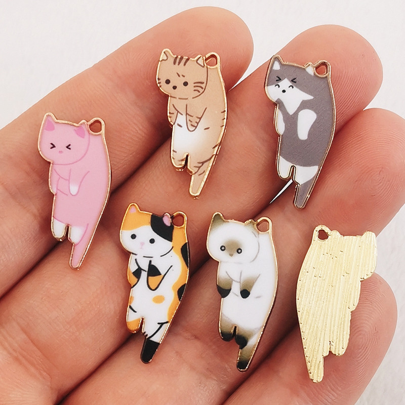 15db 25x13mm divatos arany színű fémötvözet Kawaii zománc macska állati bűbáj medál fitt ékszer készítés barkács ékszer keresés