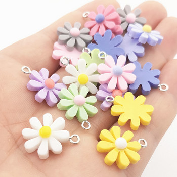 JINDINSP 20τμχ 21*17mm Ρητίνη Sun Flower Charms Μενταγιόν για DIY Διακόσμηση Σκουλαρίκια Μπρελόκ Αξεσουάρ κοσμημάτων μόδας