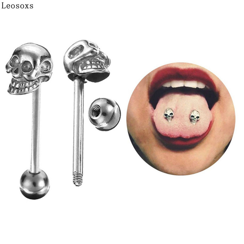 Leosoxs 1 τεμάχιο Skull Υποαλλεργικά από ανοξείδωτο ατσάλι Tongue Nail Piercing Κοσμήματα δαχτυλίδια γλώσσας