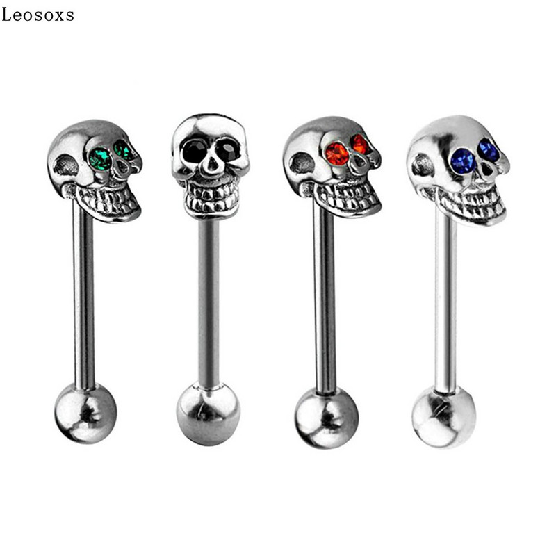 Leosoxs 1 τεμάχιο Skull Υποαλλεργικά από ανοξείδωτο ατσάλι Tongue Nail Piercing Κοσμήματα δαχτυλίδια γλώσσας