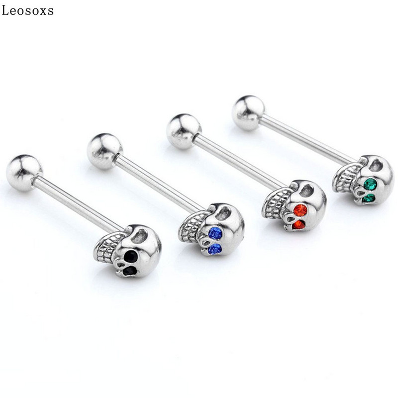 Leosoxs 1 τεμάχιο Skull Υποαλλεργικά από ανοξείδωτο ατσάλι Tongue Nail Piercing Κοσμήματα δαχτυλίδια γλώσσας