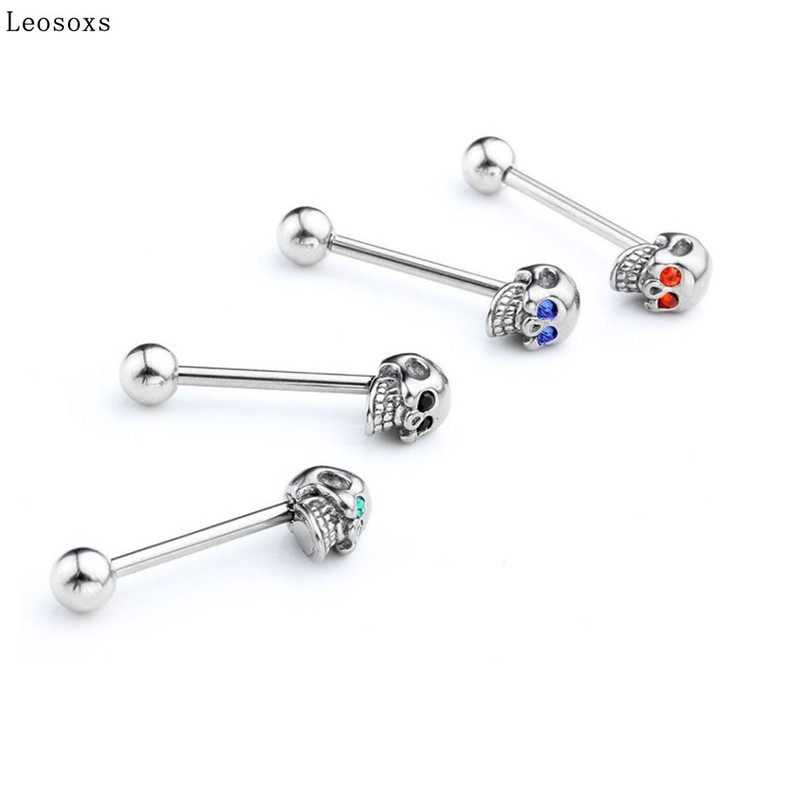 Leosoxs 1 τεμάχιο Skull Υποαλλεργικά από ανοξείδωτο ατσάλι Tongue Nail Piercing Κοσμήματα δαχτυλίδια γλώσσας