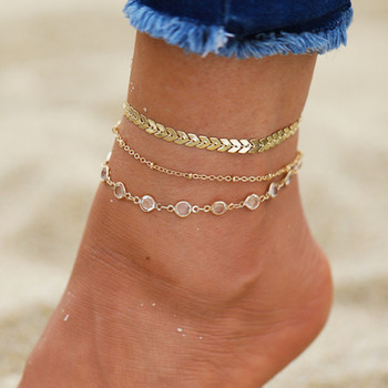 17KM бохемска многослойна златиста гривна за глезена на крака за жени Модни женски глезени Верига за боси крака Плажни бижута