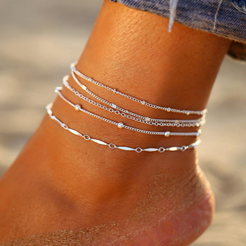 17KM бохемска многослойна златиста гривна за глезена на крака за жени Модни женски глезени Верига за боси крака Плажни бижута