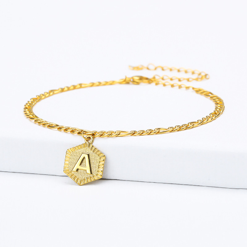 AZ Letter Hexagon gleznă inițială pentru femei Brățară de gleznă din oțel inoxidabil de culoare aurie pe picior, lanț de picior, bijuterii de gleznă