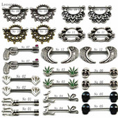 Leosoxs 2 τμχ Εκρηκτικό ανοξείδωτο ατσάλι Ghost Head πιρούνι Lotus Letter Breast Ring Human Body Piercing Jewelry