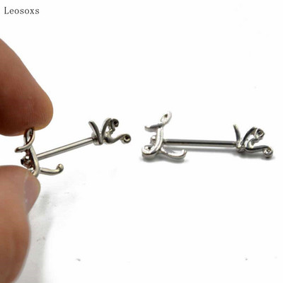 Leosoxs 2 τμχ Εκρηκτικό ανοξείδωτο ατσάλι Ghost Head πιρούνι Lotus Letter Breast Ring Human Body Piercing Jewelry