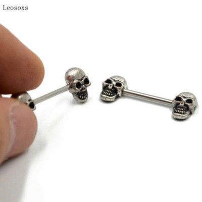 Leosoxs 2 τμχ Εκρηκτικό ανοξείδωτο ατσάλι Ghost Head πιρούνι Lotus Letter Breast Ring Human Body Piercing Jewelry