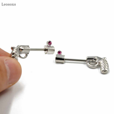 Leosoxs 2 τμχ Εκρηκτικό ανοξείδωτο ατσάλι Ghost Head πιρούνι Lotus Letter Breast Ring Human Body Piercing Jewelry