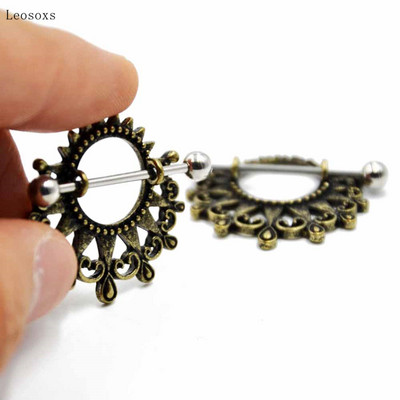 Leosoxs 2 τμχ Εκρηκτικό ανοξείδωτο ατσάλι Ghost Head πιρούνι Lotus Letter Breast Ring Human Body Piercing Jewelry