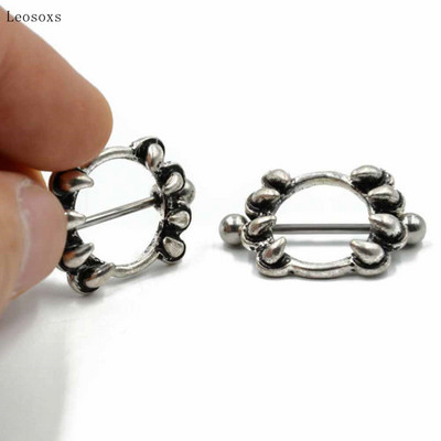 Leosoxs 2 τμχ Εκρηκτικό ανοξείδωτο ατσάλι Ghost Head πιρούνι Lotus Letter Breast Ring Human Body Piercing Jewelry