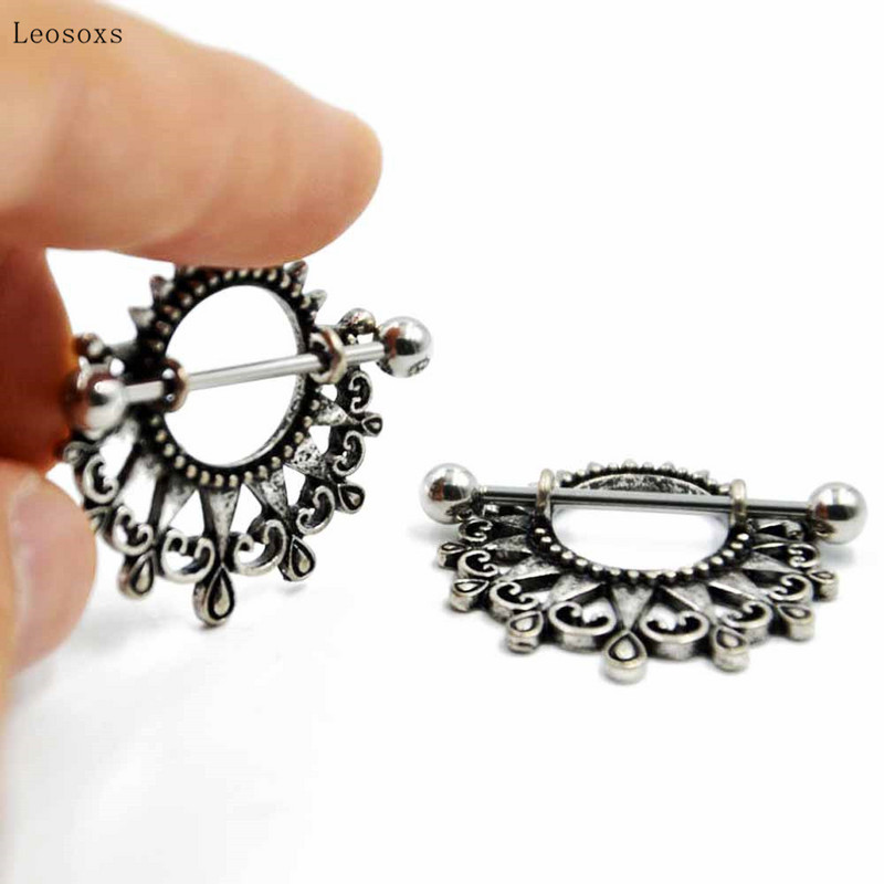 Leosoxs 2 τμχ Εκρηκτικό ανοξείδωτο ατσάλι Ghost Head πιρούνι Lotus Letter Breast Ring Human Body Piercing Jewelry