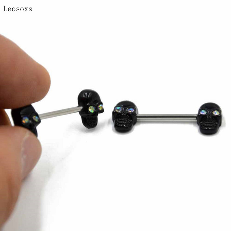 Leosoxs 2 τμχ Εκρηκτικό ανοξείδωτο ατσάλι Ghost Head πιρούνι Lotus Letter Breast Ring Human Body Piercing Jewelry