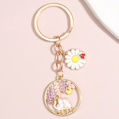 Breloc drăguț emailat, floare, buburuză, lună, pisică, breloc chei, lanțuri cu animale, pentru femei, bărbați, accesoriu pentru geantă, bijuterii DIY, cadouri