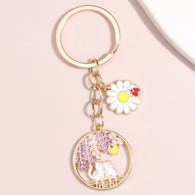 Breloc drăguț emailat, floare, buburuză, lună, pisică, breloc chei, lanțuri cu animale, pentru femei, bărbați, accesoriu pentru geantă, bijuterii DIY, cadouri