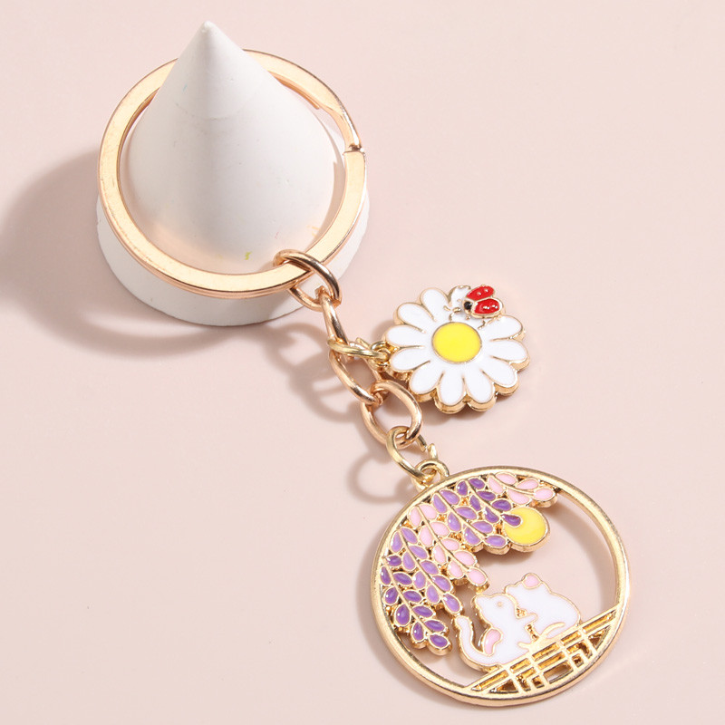 Breloc drăguț emailat, floare, buburuză, lună, pisică, breloc chei, lanțuri cu animale, pentru femei, bărbați, accesoriu pentru geantă, bijuterii DIY, cadouri