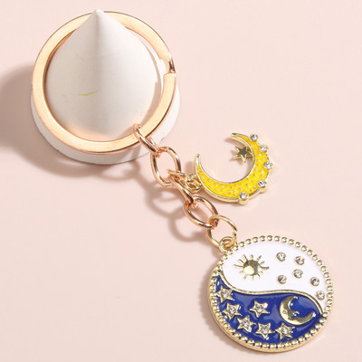 Χαριτωμένο μπρελόκ από σμάλτο Sun Moon Star Key Ring Nature Μπρελόκ Αναμνηστικά δώρα για γυναίκες Ανδρική τσάντα Αξεσουάρ Κοσμήματα Χειροποίητα