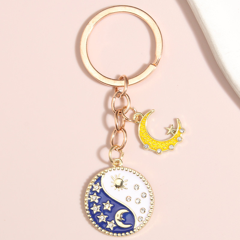 Χαριτωμένο μπρελόκ από σμάλτο Sun Moon Star Key Ring Nature Μπρελόκ Αναμνηστικά δώρα για γυναίκες Ανδρική τσάντα Αξεσουάρ Κοσμήματα Χειροποίητα