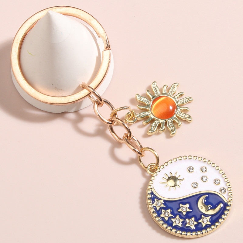 Χαριτωμένο μπρελόκ από σμάλτο Sun Moon Star Key Ring Nature Μπρελόκ Αναμνηστικά δώρα για γυναίκες Ανδρική τσάντα Αξεσουάρ Κοσμήματα Χειροποίητα
