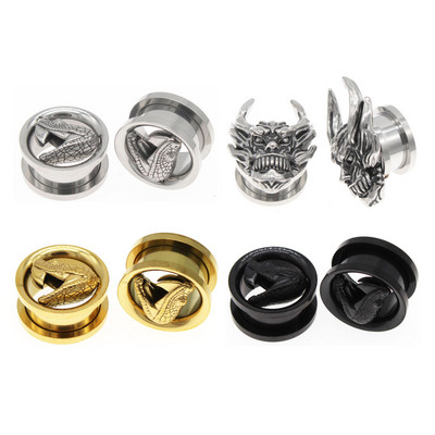 Leosoxs 1 Pair Snake Screw Ear Gauge Gauge and Tunnels 8-19mm Skull Ear Expander Strecher Earrings Body Piercing Jewelry New