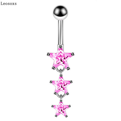 Leosoxs 1 τμχ Κοσμήματα για διάτρηση σώματος 316L από ανοξείδωτο ατσάλι Πεντάγραμμο Δαχτυλίδι αφαλού με κουμπί αφαλού