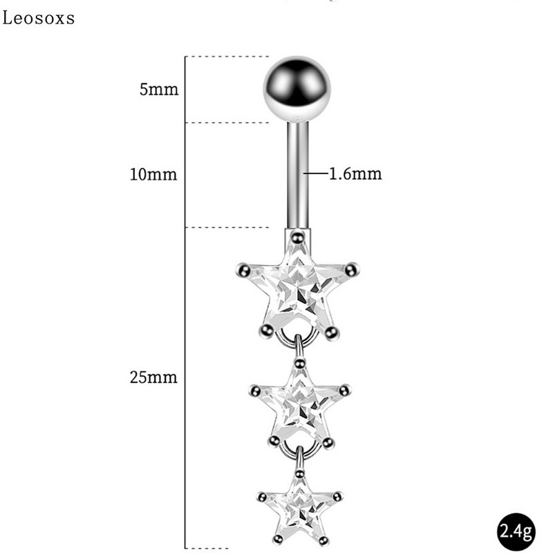 Leosoxs 1 τμχ Κοσμήματα για διάτρηση σώματος 316L από ανοξείδωτο ατσάλι Πεντάγραμμο Δαχτυλίδι αφαλού με κουμπί αφαλού