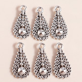 50 de bucăți 17*9 mm la modă, placat cu argint antic, picături de apă, breloc din aliaj metalic, pandantiv cu flori pentru bijuterii DIY, marcare manuală