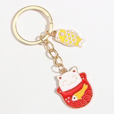 Breloc drăguț emailat Fortune Cat Fish Clopot Breloc Animal Breloc Cadouri suvenir pentru femei Bărbați Cay Keys DIY Bijuterii lucrate manual