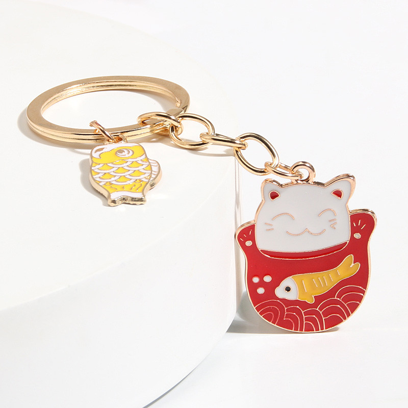 Breloc drăguț emailat Fortune Cat Fish Clopot Breloc Animal Breloc Cadouri suvenir pentru femei Bărbați Cay Keys DIY Bijuterii lucrate manual