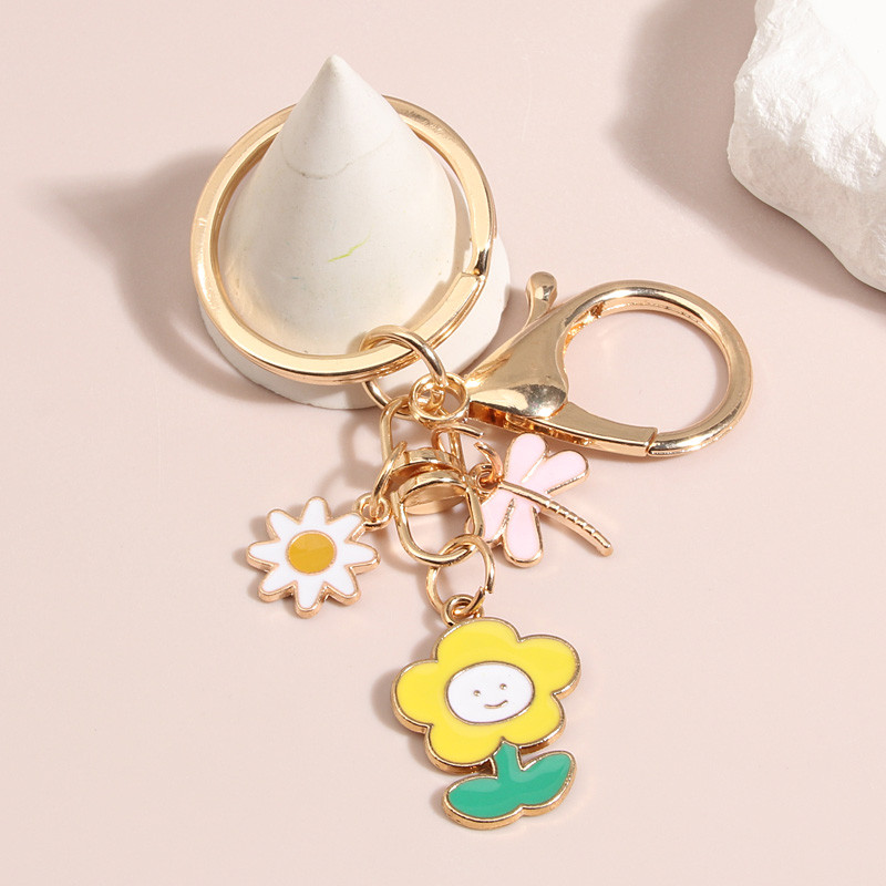 Μπρελόκ με σμάλτο κινουμένων σχεδίων Μικρό λουλούδι Dragonfly Μπρελόκ Smile Face Μπρελόκ για γυναίκες κορίτσια DIY Χειροποίητα γλυκά κοσμήματα