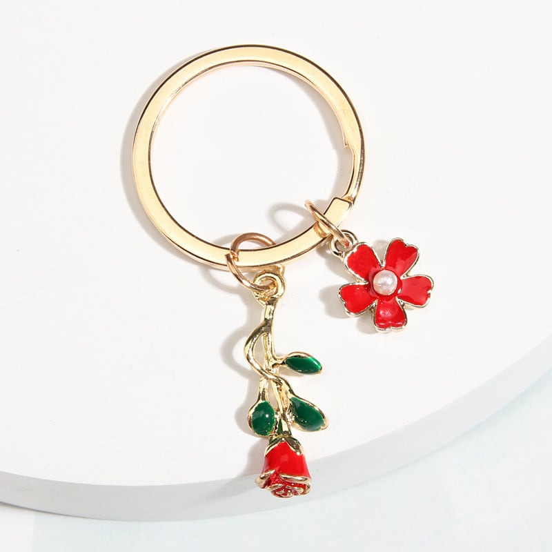 Breloc drăguț emailat 3D trandafir inel cheie plante brelocuri pentru femei fete accesoriu geantă bijuterii DIY Cadouri de Valentin