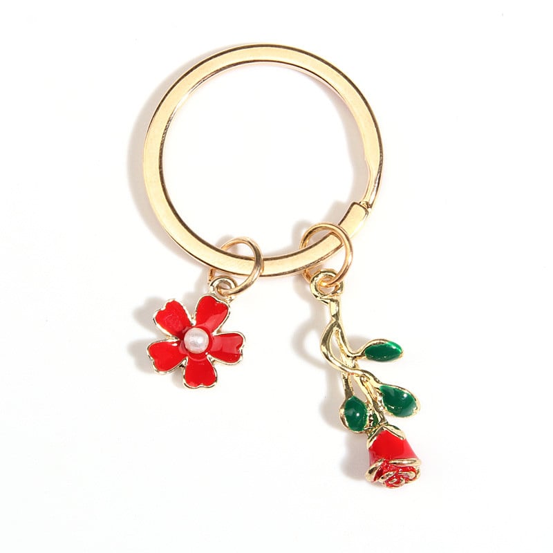 Breloc drăguț emailat 3D trandafir inel cheie plante brelocuri pentru femei fete accesoriu geantă bijuterii DIY Cadouri de Valentin