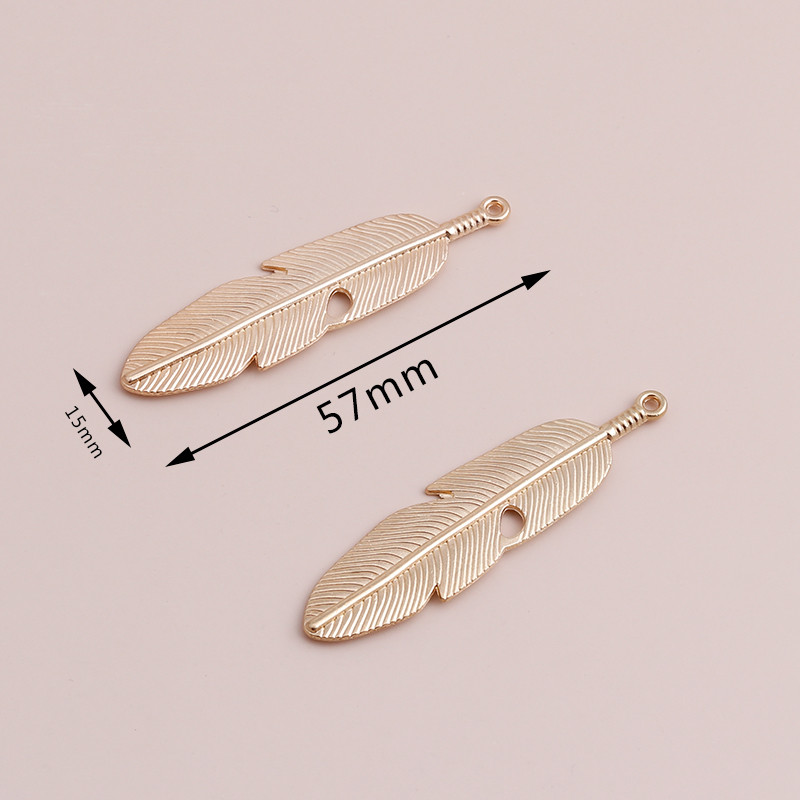 5 bucăți 15*57 mm de culoare aurie brelocuri cu pene mari Pandantive pentru cercei de bricolaj, coliere, fabricarea de aripi, brelocuri, accesorii de bijuterii