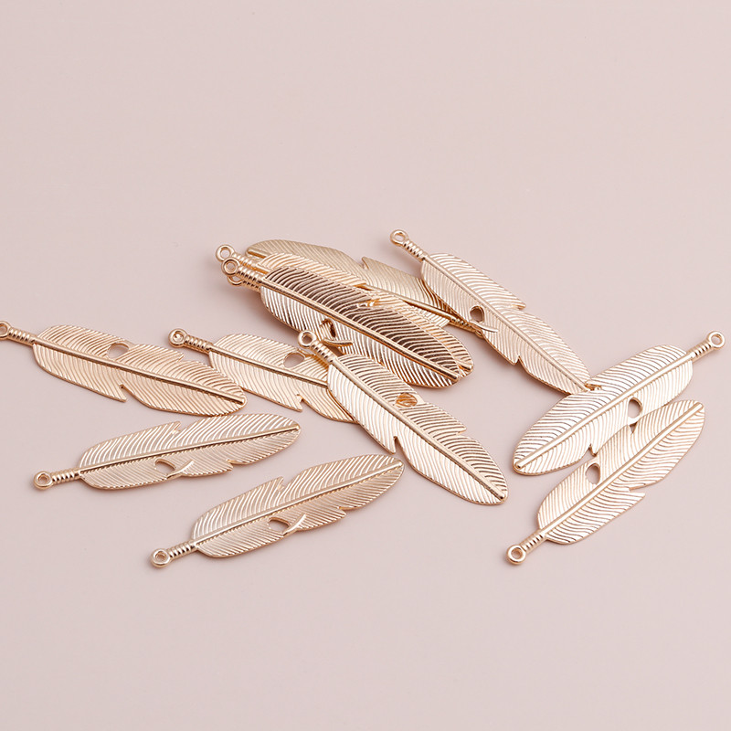 5 bucăți 15*57 mm de culoare aurie brelocuri cu pene mari Pandantive pentru cercei de bricolaj, coliere, fabricarea de aripi, brelocuri, accesorii de bijuterii