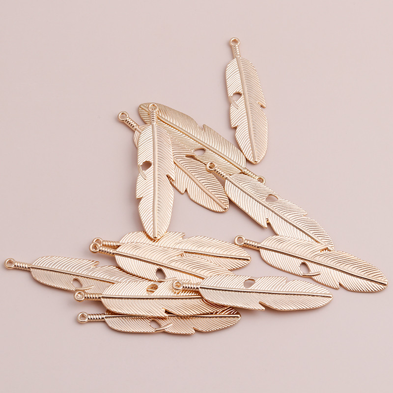 5 bucăți 15*57 mm de culoare aurie brelocuri cu pene mari Pandantive pentru cercei de bricolaj, coliere, fabricarea de aripi, brelocuri, accesorii de bijuterii