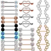 Leosoxs 2 bucăți bijuterii piercing cu inele de sân din oțel inoxidabil, în stil european și american, cu zircon