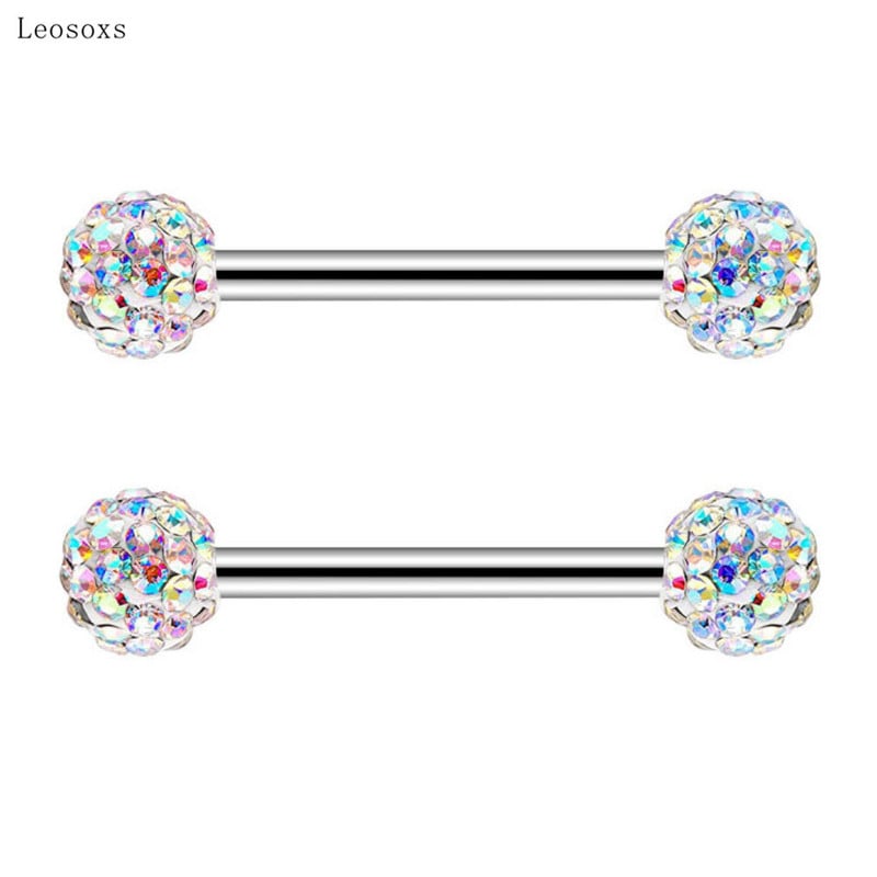 Leosoxs 2 bucăți bijuterii piercing cu inele de sân din oțel inoxidabil, în stil european și american, cu zircon