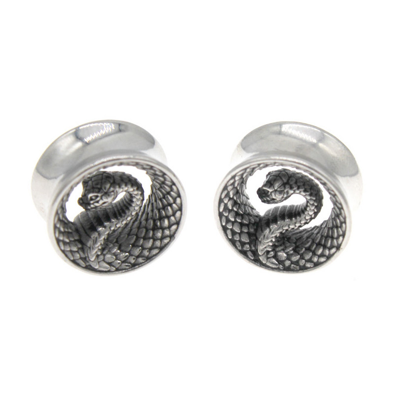 Leosoxs 1 pereche de dopuri de urechi de șarpe negru din oțel inoxidabil 8-25mm calibre pentru urechi Expander Piercing pentru ureche Bijuterii de modă Nou