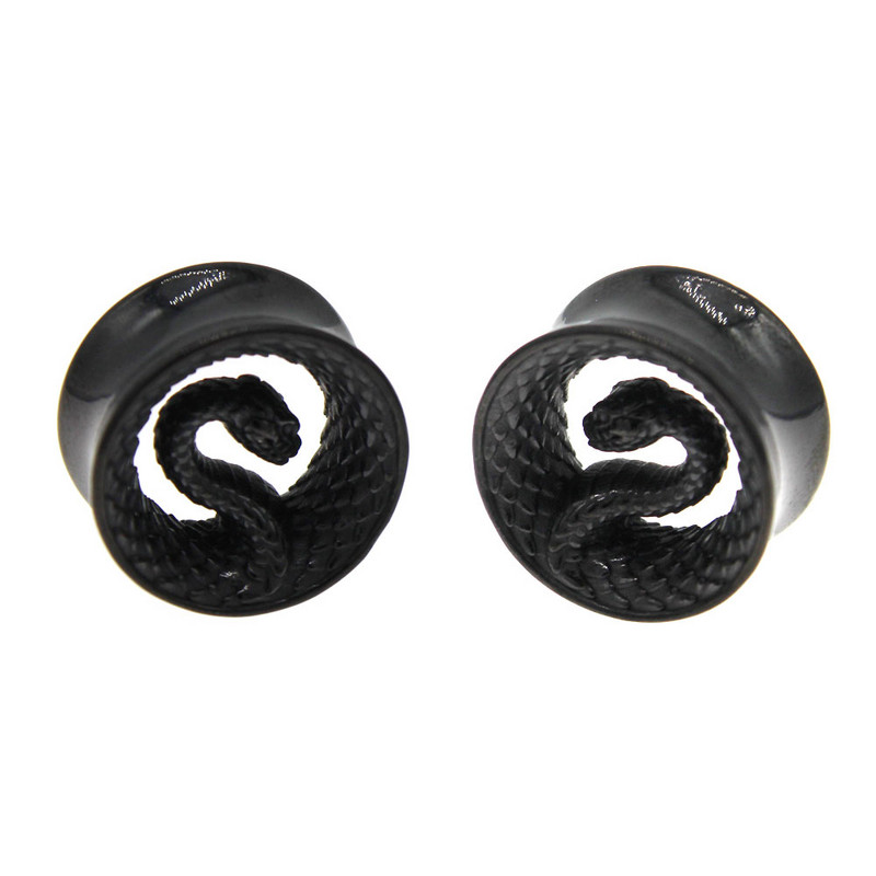 Leosoxs 1 pereche de dopuri de urechi de șarpe negru din oțel inoxidabil 8-25mm calibre pentru urechi Expander Piercing pentru ureche Bijuterii de modă Nou