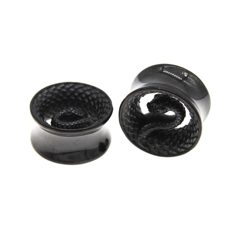 Leosoxs 1 pereche de dopuri de urechi de șarpe negru din oțel inoxidabil 8-25mm calibre pentru urechi Expander Piercing pentru ureche Bijuterii de modă Nou