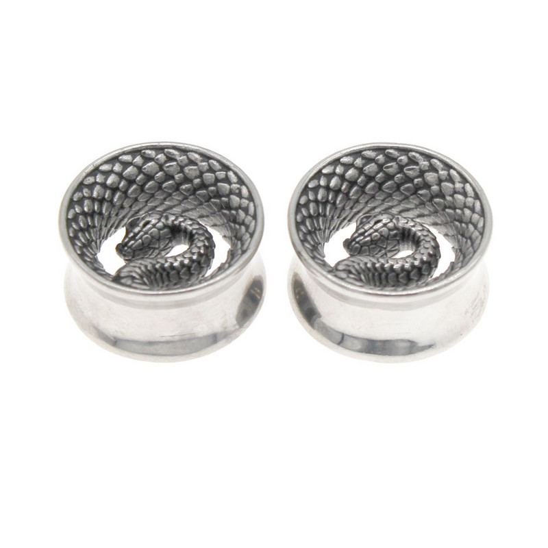 Leosoxs 1 pereche de dopuri de urechi de șarpe negru din oțel inoxidabil 8-25mm calibre pentru urechi Expander Piercing pentru ureche Bijuterii de modă Nou