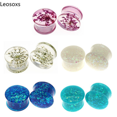 Leosoxs 1 pereche de dopuri pentru urechi cu flori, tuneluri, piercing pentru ureche, calibre de expansiune pentru cercei acrilic, bijuterii pentru piercing pentru corp dublu