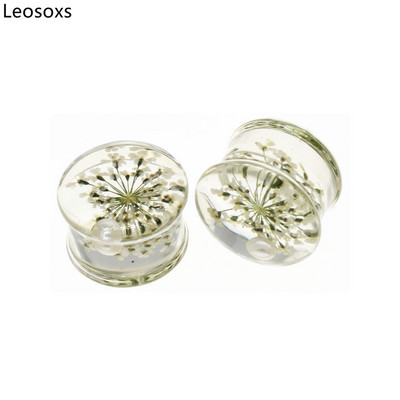 Leosoxs 1 pereche de dopuri pentru urechi cu flori, tuneluri, piercing pentru ureche, calibre de expansiune pentru cercei acrilic, bijuterii pentru piercing pentru corp dublu