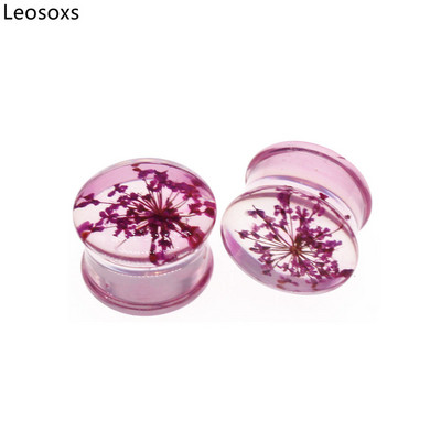 Leosoxs 1 pereche de dopuri pentru urechi cu flori, tuneluri, piercing pentru ureche, calibre de expansiune pentru cercei acrilic, bijuterii pentru piercing pentru corp dublu