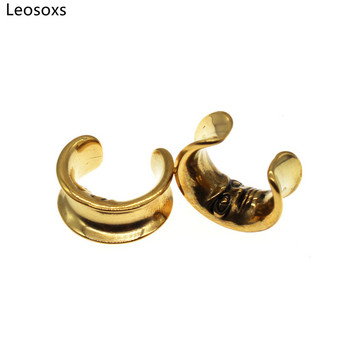 Leosoxs 1 чифт седло от неръждаема стомана Човешко лице Moon Ear Gauges Expander 8-25mm Ear Weight Закачалки Тапи за уши Тунели Бижута